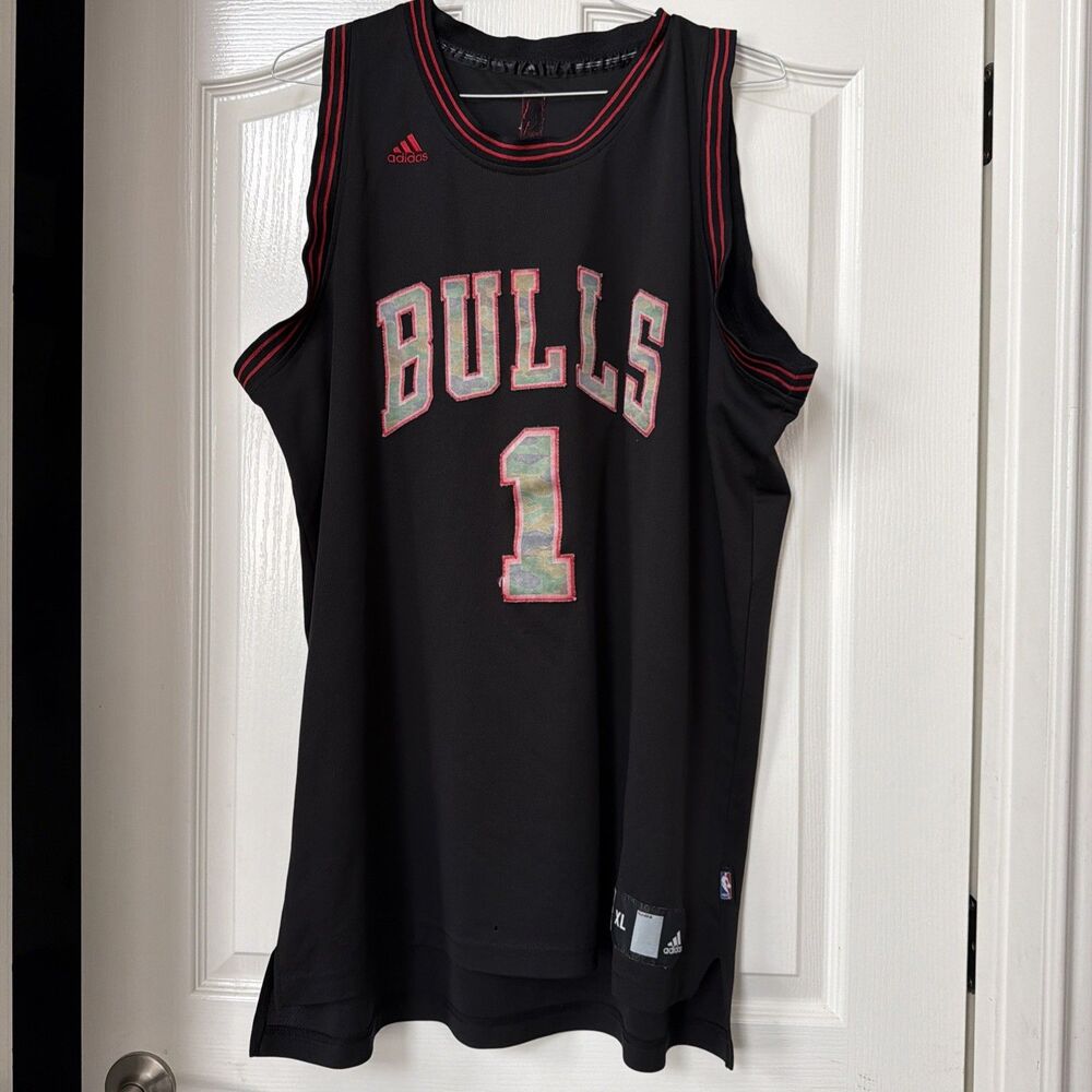 Adidas NBA Chicago Bulls Derrick Rose #1 Jersey Black Size XL Basketball Camo